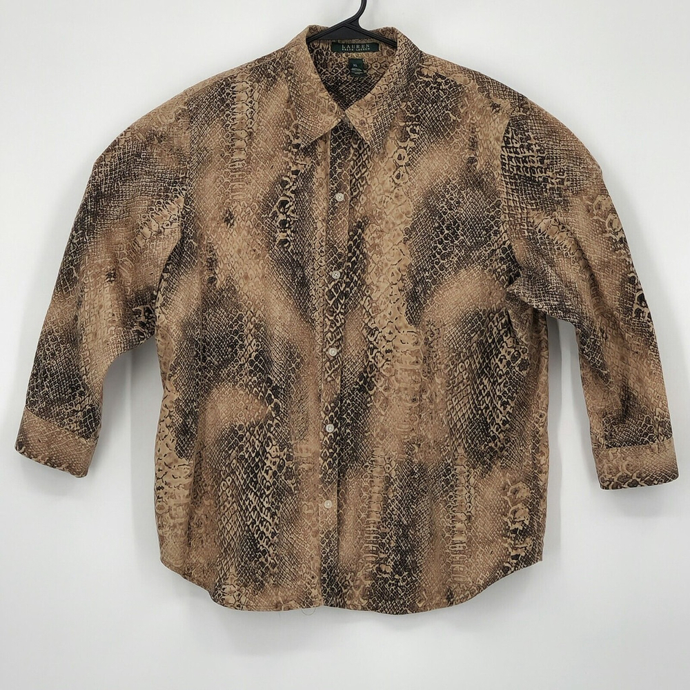 Lauren Ralph Lauren Women Large Snakeskin Print Western Cowgirl Button Up $155
